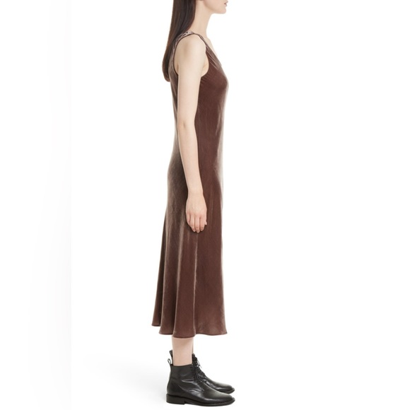 NWT $395 Vince Velvet Tank Midi Dress In Cocoa Bean - Picture 2 of 6
